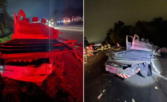 Motorista morre esmagado entre dois caminhões em acidente na BR-101 1 Motorista morre prensado entre caminhoes em engavetamento na BR 101 em SC 944x531 1 Visor Notícias