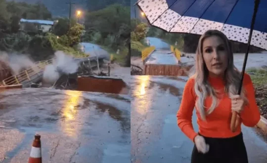 Ponte desaba ao vivo durante alerta de prefeita sobre fortes chuvas no RS video impressionante Visor Notícias