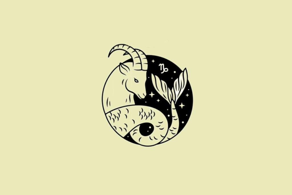 Ilustração do signo de Capricórnio em um fundo creme