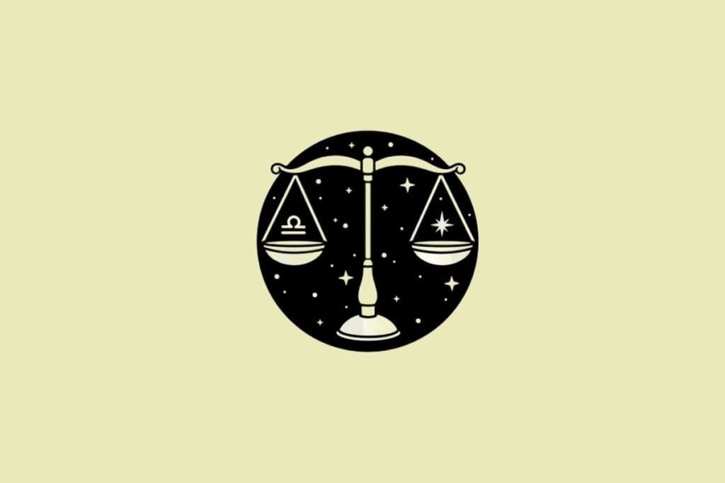 Ilustração do signo de Libra em um fundo creme