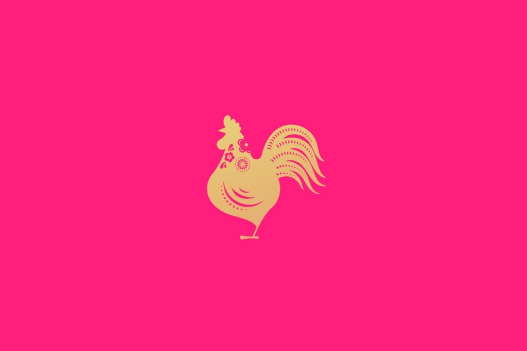 Ilustração do signo do galo em um fundo rosa