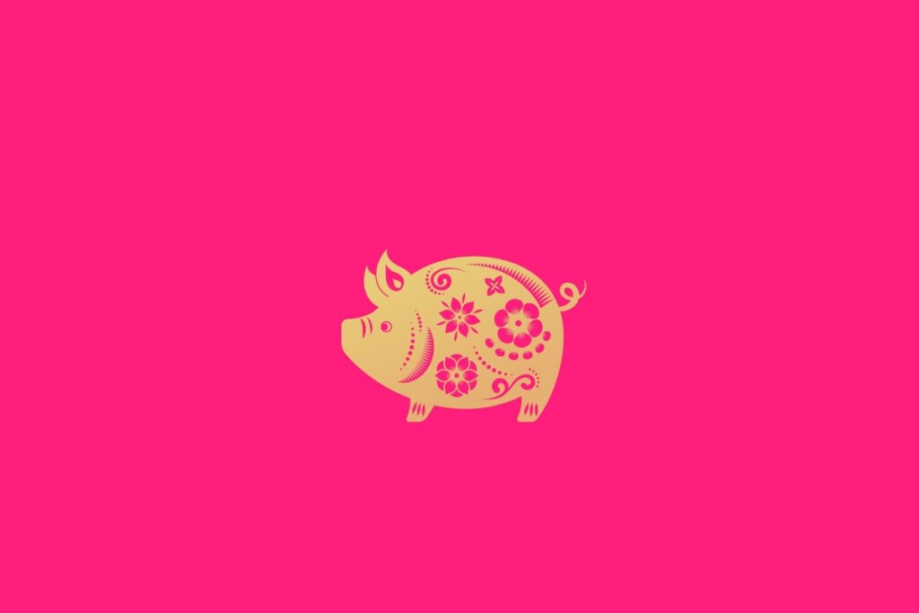 Ilustração do signo de javali em um fundo rosa