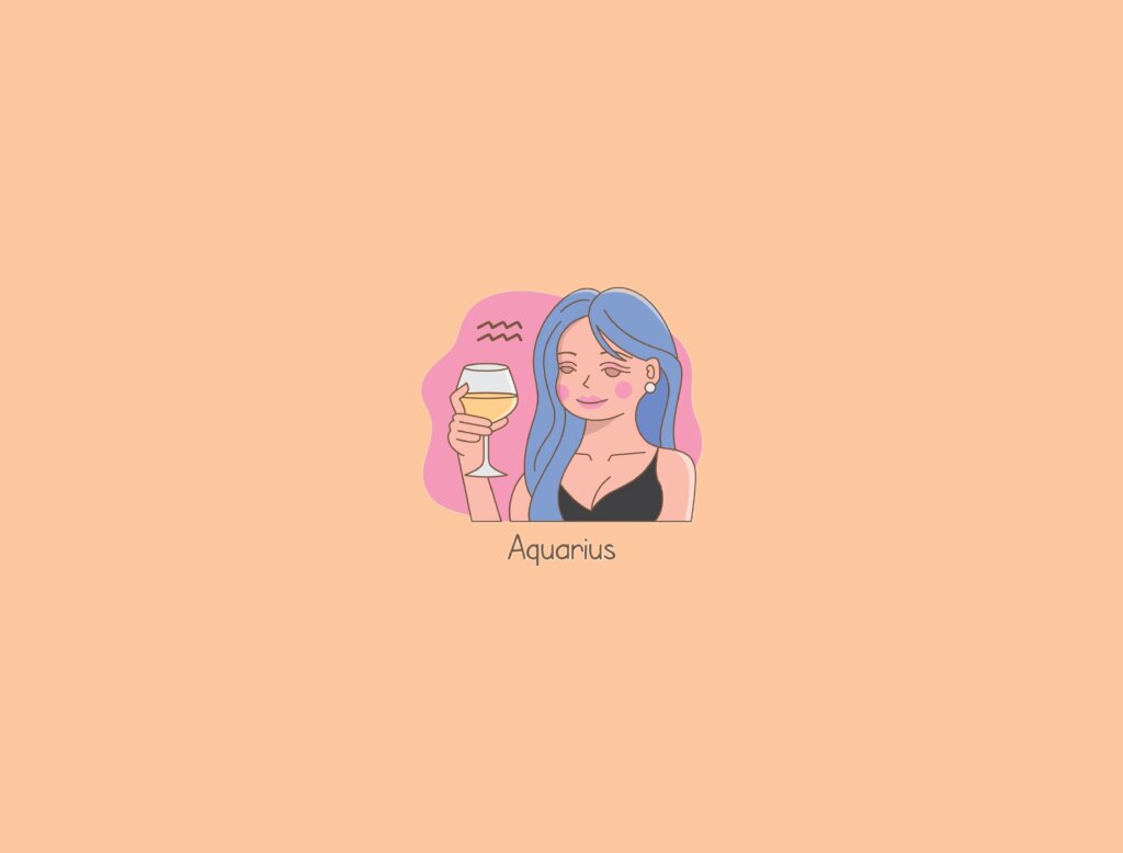 Ilustração de uma mulher ao lado do símbolo do signo de aquário