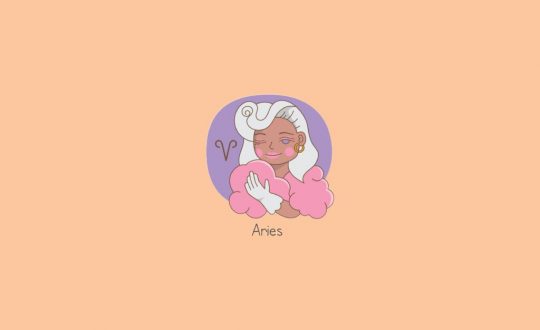 Ilustração de uma mulher ao lado do símbolo do signo de áries