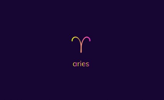 Ilustração do signo de áries na cor rosa e amarelo em um fundo azul-escuro