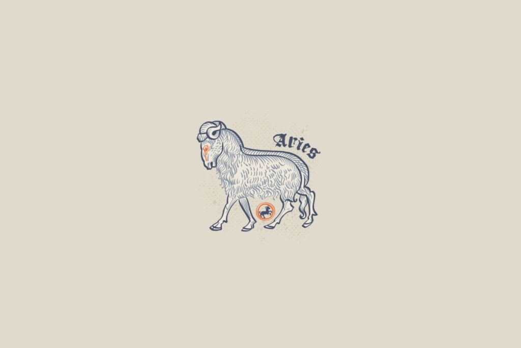 Ilustração do signo de áries em um fundo bege 