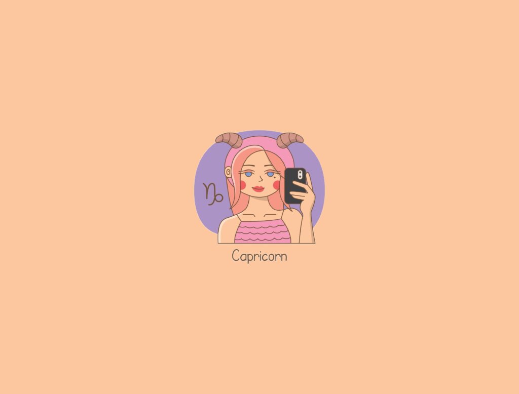 Ilustração de uma mulher ao lado do símbolo do signo de capricórnio