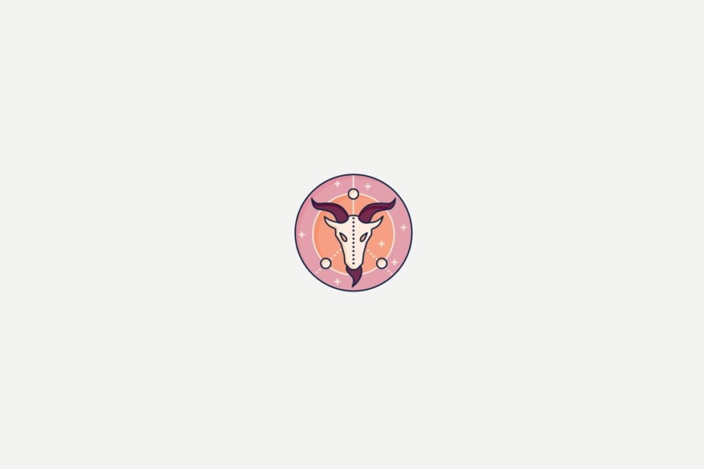 Ilustração do signo de Capricórnio dentro de um círculo rosa