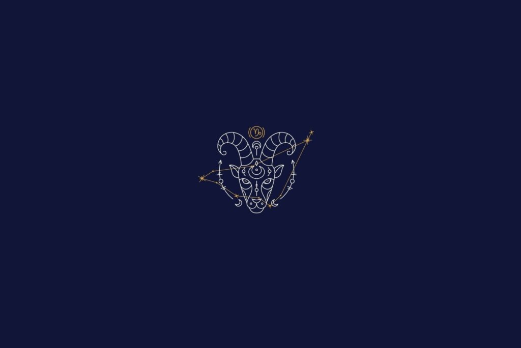 Ilustração do signo de capricórnio em um fundo azul-escuro