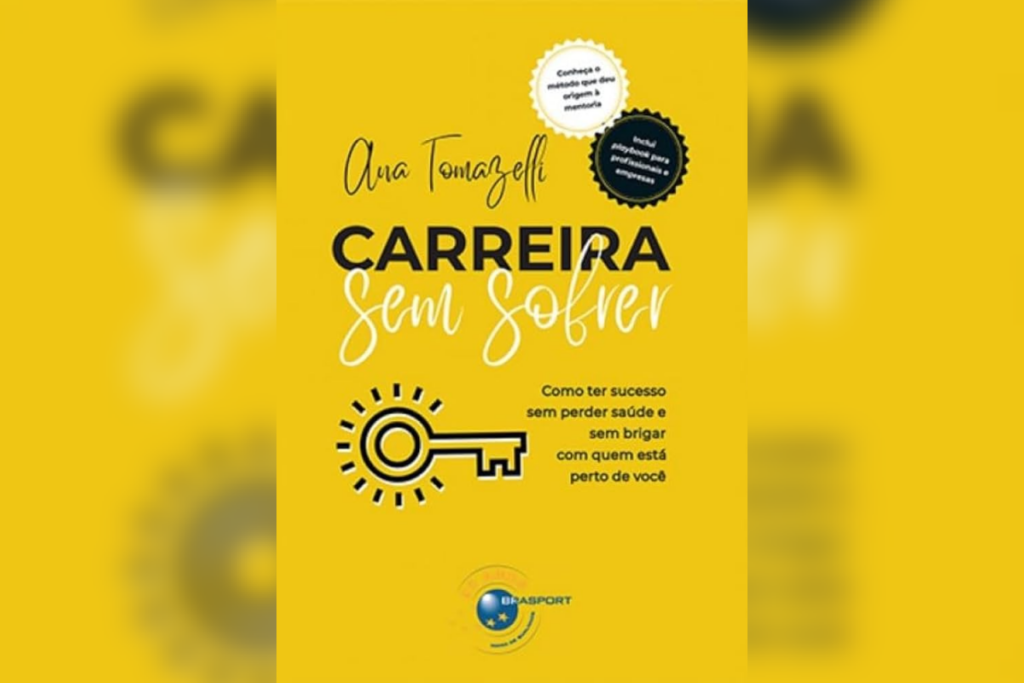 Capa amarela do livro “Carreira sem Sofrer”, com uma chave ilustrada