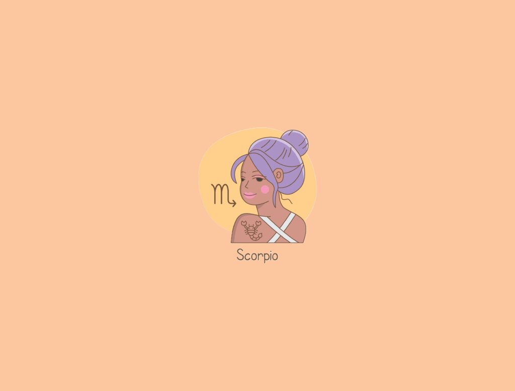 Ilustração de uma mulher ao lado do símbolo do signo de escorpião