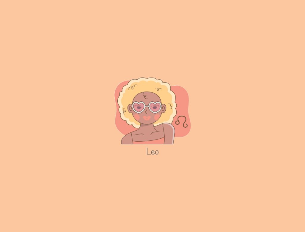 Ilustração de uma mulher ao lado do símbolo do signo de leão