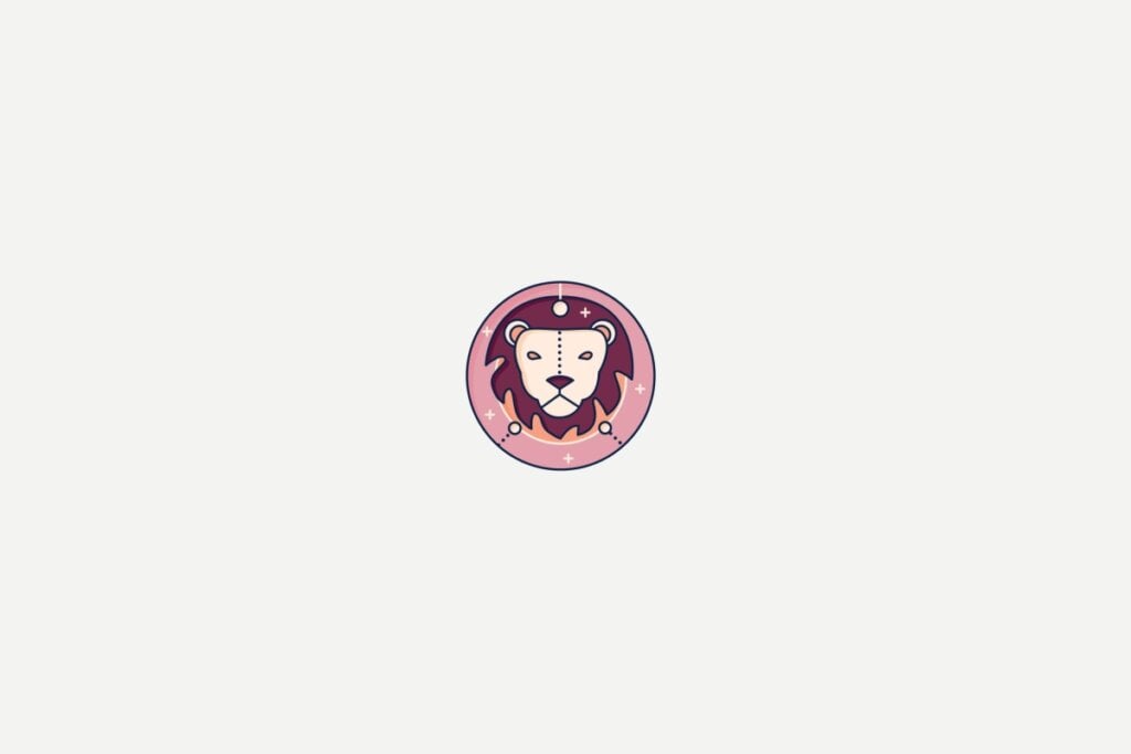 Ilustração do signo de Leão dentro de um círculo rosa