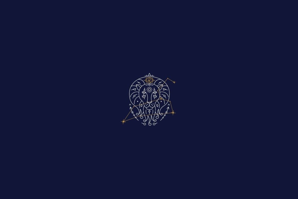 Ilustração do signo de leão em um fundo azul-escuro