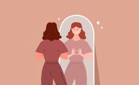Ilustração de uma mulher se olhando no espelho