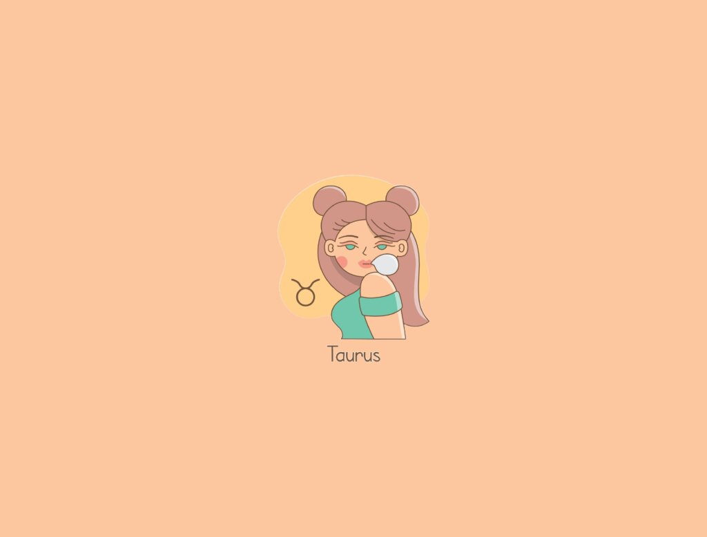 Ilustração de uma mulher ao lado do símbolo do signo de touro