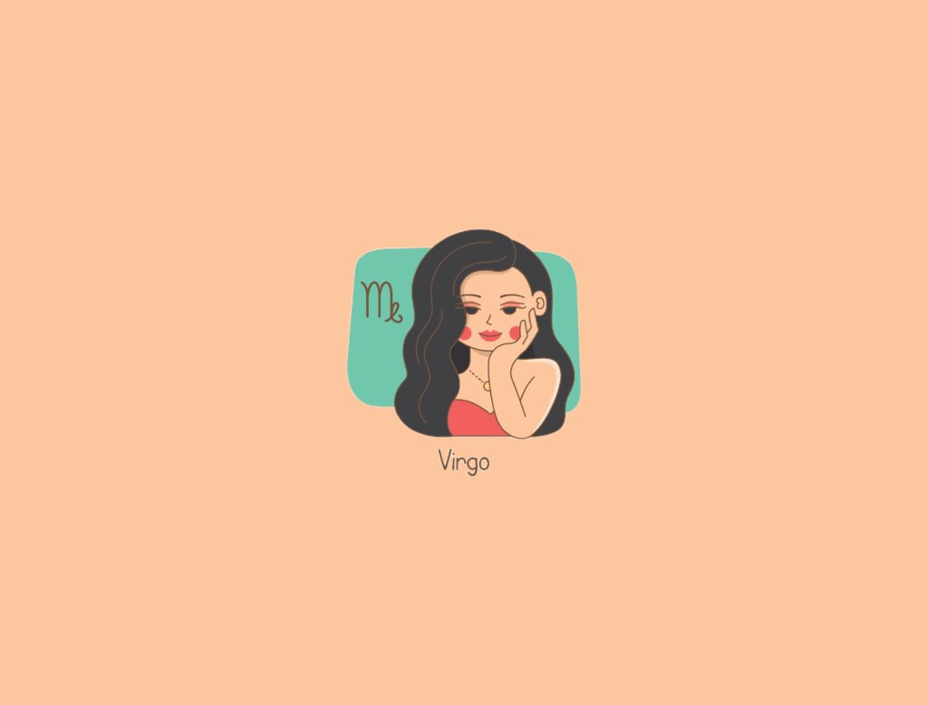 Ilustração de uma mulher ao lado do símbolo do signo de virgem